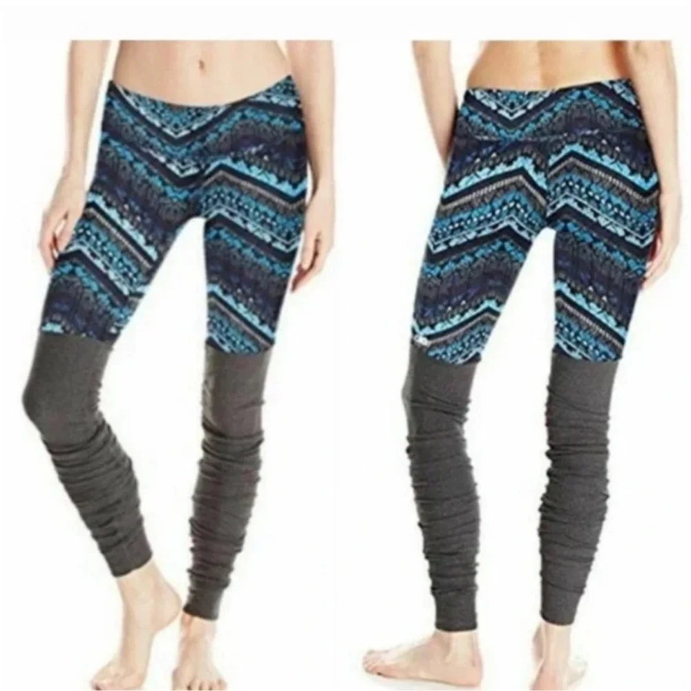 ALO Yoga | Goddess Ruched Ribbed Leggings Blue & Grey | size Small - Picture 2 of 2
